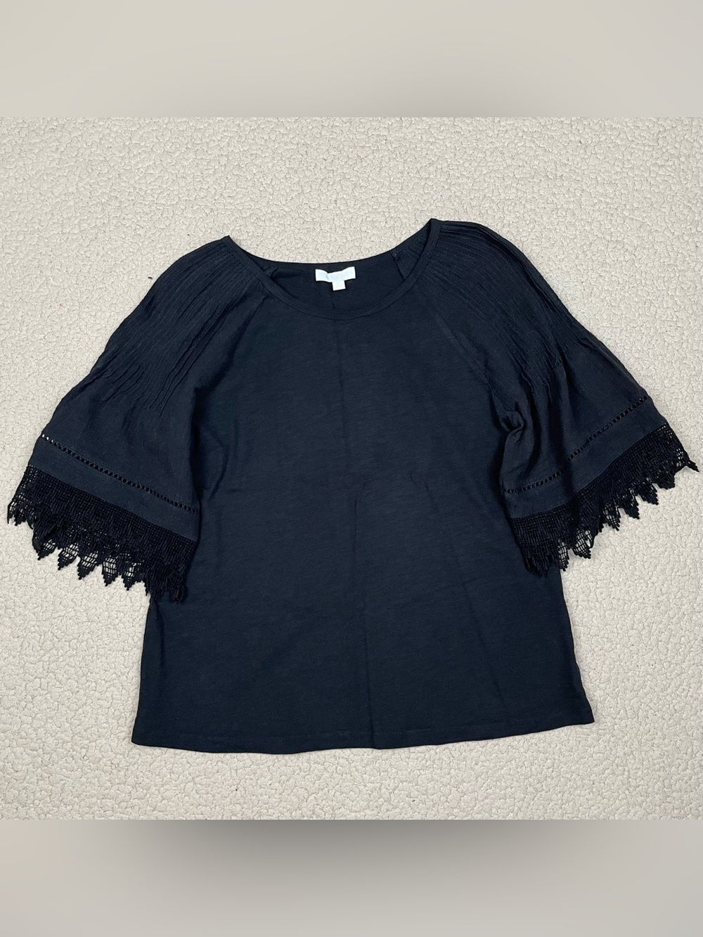 Anthropologie Eri + Ali Lace Short Sleeve Slub Cotton Jersey Top